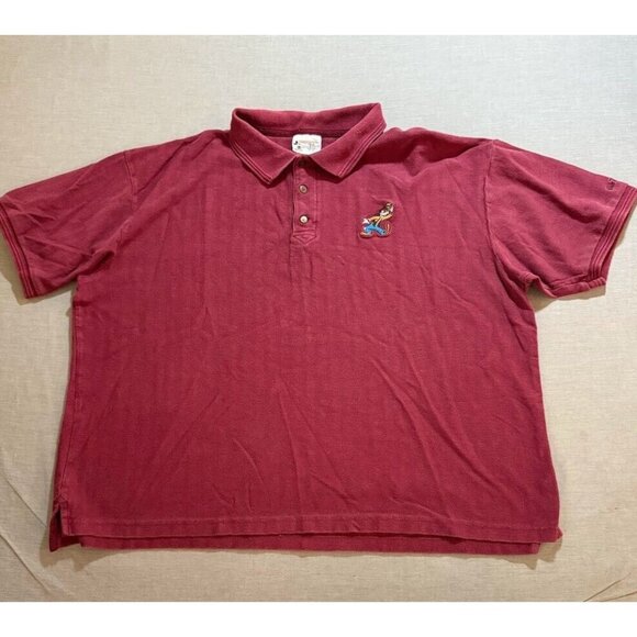 VTG Walt Disney World Goofy Polo Shirt Adult 2XL‎ Red Short Sleeve Button Boxy. - Picture 1 of 11